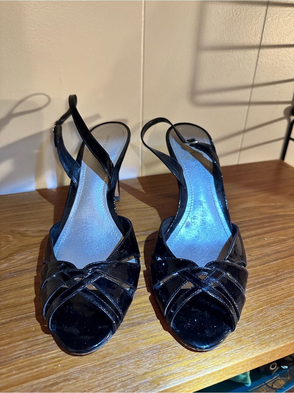 Ann Taylor Black Patent Slingback Heels